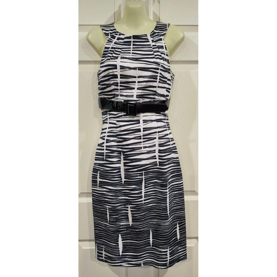 David Meister Black White Abstract Print Sheath Dress Size 6 Check Measurements